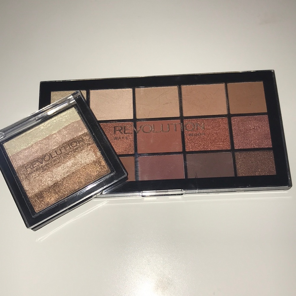 Makeup Revolution highlighter & eyeshadow palette.